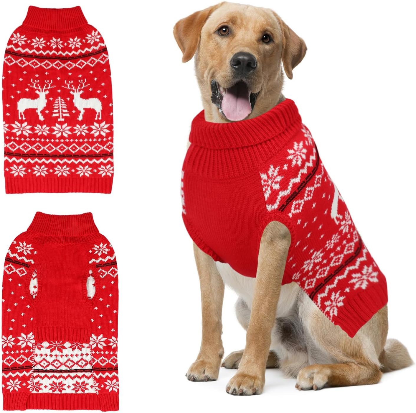 Rypet Dog Christmas Sweater for Large Dogs Warm Soft Christmas Dog Outfits Pet Holiday Sweater Firm Durable Pet Turtleneck Knitwear Dogs Sweaters Pets Winter Coat for Females and Males （3XL）