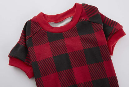 Red Plaid Christmas Clothes for Medium Large Dogs, Buffalo Red Black Plaid Dog Pajamas Onesie PJS, Back Length 20" Large