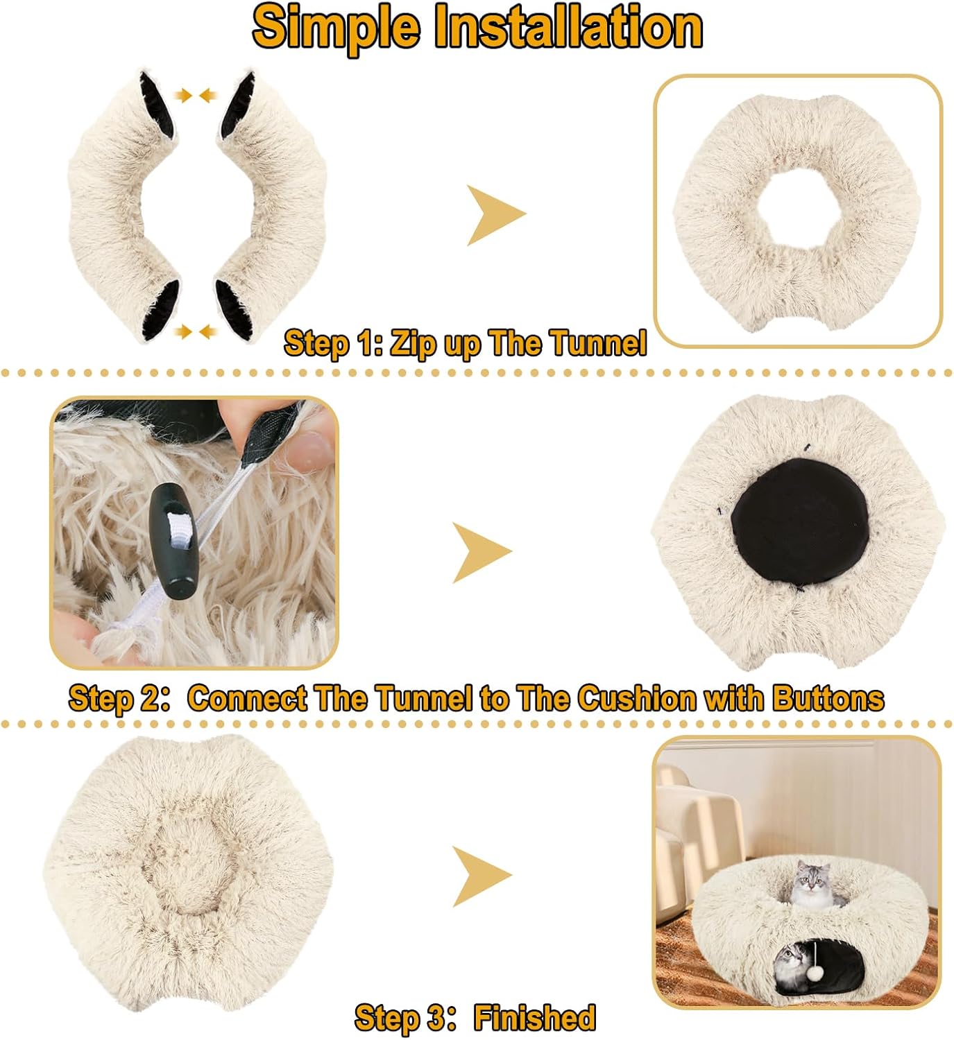 LifeIdeas Large Bed, Cat Tunnel Foldable Donut Tunnel with Fluffy Toy Balls and Washable Pads, Full for Kitten, Cat, Puppy, Ferret, Rabbit, Cat Tunnels for Indoor Cats