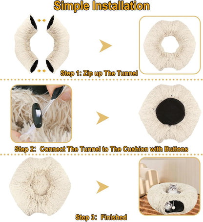 LifeIdeas Large Bed, Cat Tunnel Foldable Donut Tunnel with Fluffy Toy Balls and Washable Pads, Full for Kitten, Cat, Puppy, Ferret, Rabbit, Cat Tunnels for Indoor Cats