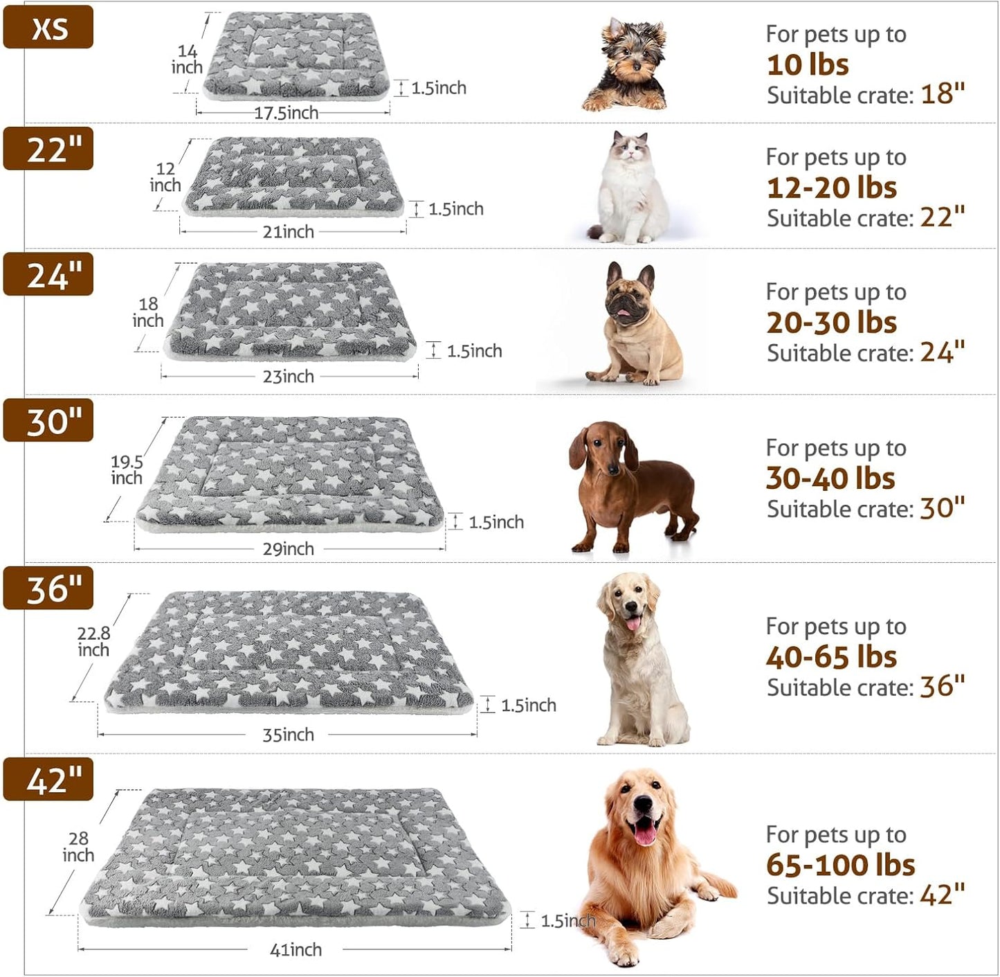 Mora Pets Dog Bed Crate Pad Ultra Soft Pet Bed with Cute Star Print Washable Crate Mat for Large Medium Small Dogs Reversible Fleece Dog Crate Kennel Mat Cat Bed Liner 41 x 29 inch Grey