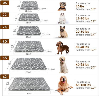 Mora Pets Dog Bed Crate Pad Ultra Soft Pet Bed with Cute Star Print Washable Crate Mat for Large Medium Small Dogs Reversible Fleece Dog Crate Kennel Mat Cat Bed Liner 41 x 29 inch Grey