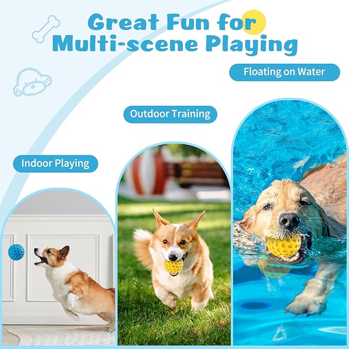 HIPPIH Indestructible Squeaky Dog Toys, Interactive Dog Balls 2 Pack, Dog Chew Toys for Aggressive Chewers, Natural Rubber Puppy Toys for Large/Medium Dogs, Tough Puppy Teething Toys, Relieve Anxiety