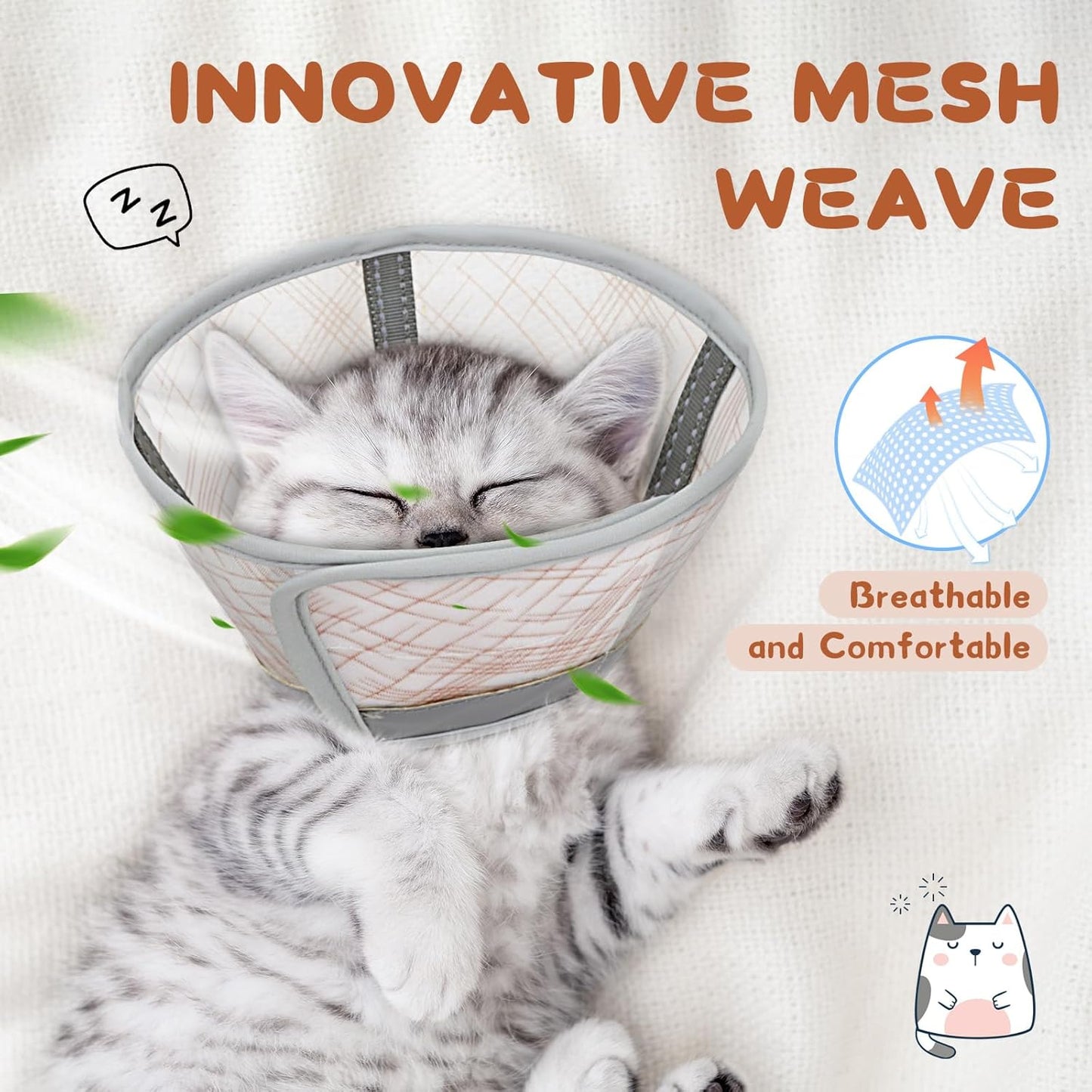 Supet Soft Air Mesh Cat Recovery Cone - Adjustable, Breathable Neck Cone Alternative for Small Kittens, Lightweight, Anti-Scratch