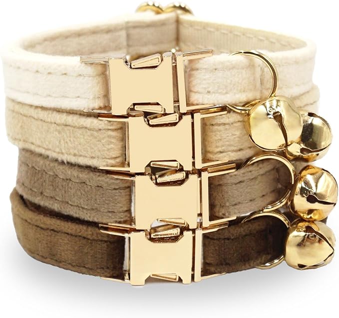 Personalized Colorful Velvet Cat Collar, Optional Bowtie, Custom Engraved Collar for Small Large Cat Kitten (Light Gold Buckle)