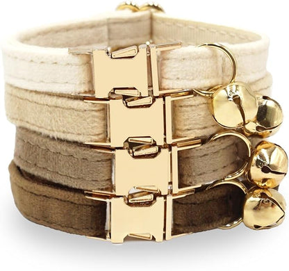 Personalized Colorful Velvet Cat Collar, Optional Bowtie, Custom Engraved Collar for Small Large Cat Kitten (Light Gold Buckle)