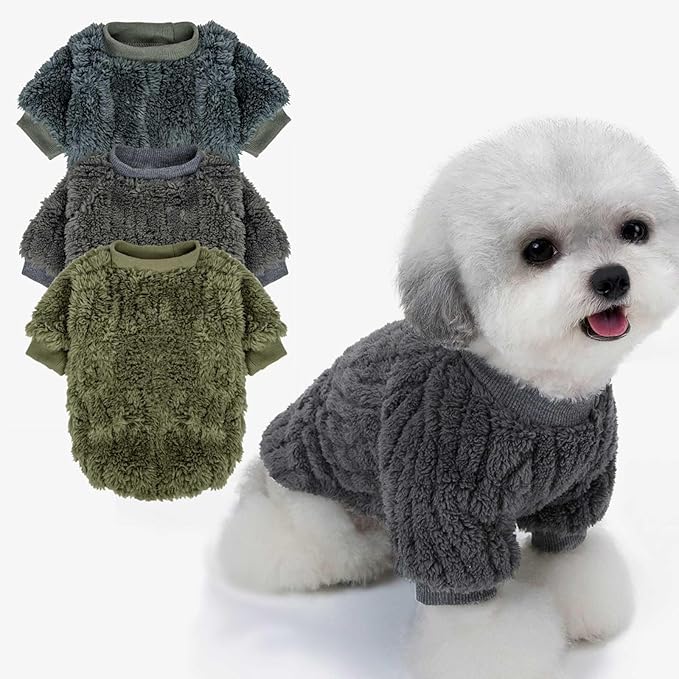 FabriCastle Dog Sweater, 3-Pack Dog Clothes & Coat, Pet Jacket for XXS XS Small Dogs Boy or Girl, Soft and Warm Cat Sweaters Doggy Apparel Costumes Christmas (Dark teal,Army green,Dark grey, XX-Small)