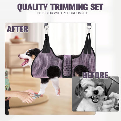 PAWCHIE Dog Grooming Hammock Harness for Dogs & Cats with Pet Nail Clipper Trimmer- Breathable Cat Hanger Sling for Trimming Clipping Nails-Dog Hammock Restraint Bag for Small Medium Large Dog, Pink M