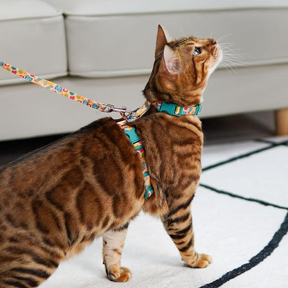 azuza Cat Harness and Leash Set for Safe Walking and Travel, Escape Proof Cat Harness, Lightweight Soft and Comfortable, Adjustable Kitten Harness for Small Medium Large Cats, Yellow Cactus