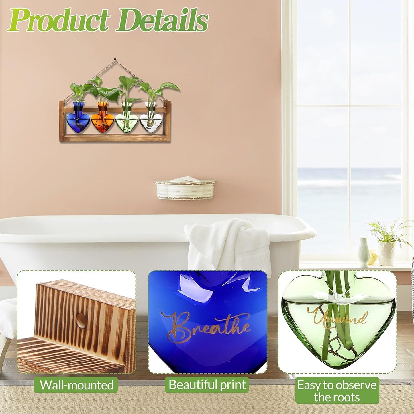 Plants Propagation Stations Plant Terrarium Kit for Bathroom Glass Planters for Indoor Plants Bathroom Decor Accessories - Relax Soak Unwind Breathe
