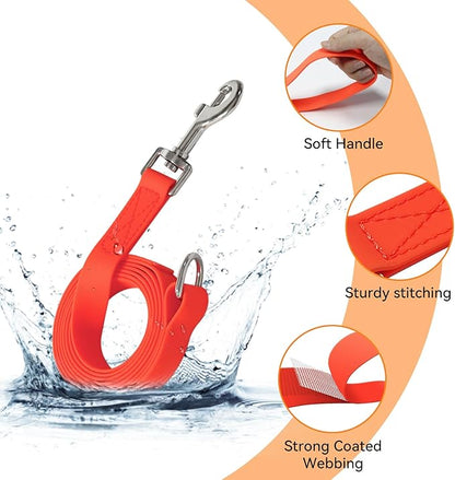 Waterproof Dog Leash, 5/6 FT Durable Odor-Proof Dog Leashes with Strong Metal Hooks Fits Small Medium or Large Dogs (Orange, 6FT - 1 inch Width)