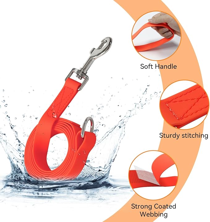Waterproof Dog Leash, 5/6 FT Durable Odor-Proof Dog Leashes with Strong Metal Hooks Fits Small Medium or Large Dogs (Orange, 5FT - 3/4 inch Width)