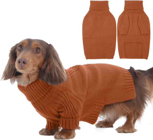 IECOii Dachshund Sweater,Turtleneck Dog Sweater for Small Medium Dogs Girl Boy,Stretchy & Breathable,Warm Knitted Pullover Coat,High Neck Knitwear for Cold Weather Indoor & Outdoor Wear (Caramel, M)