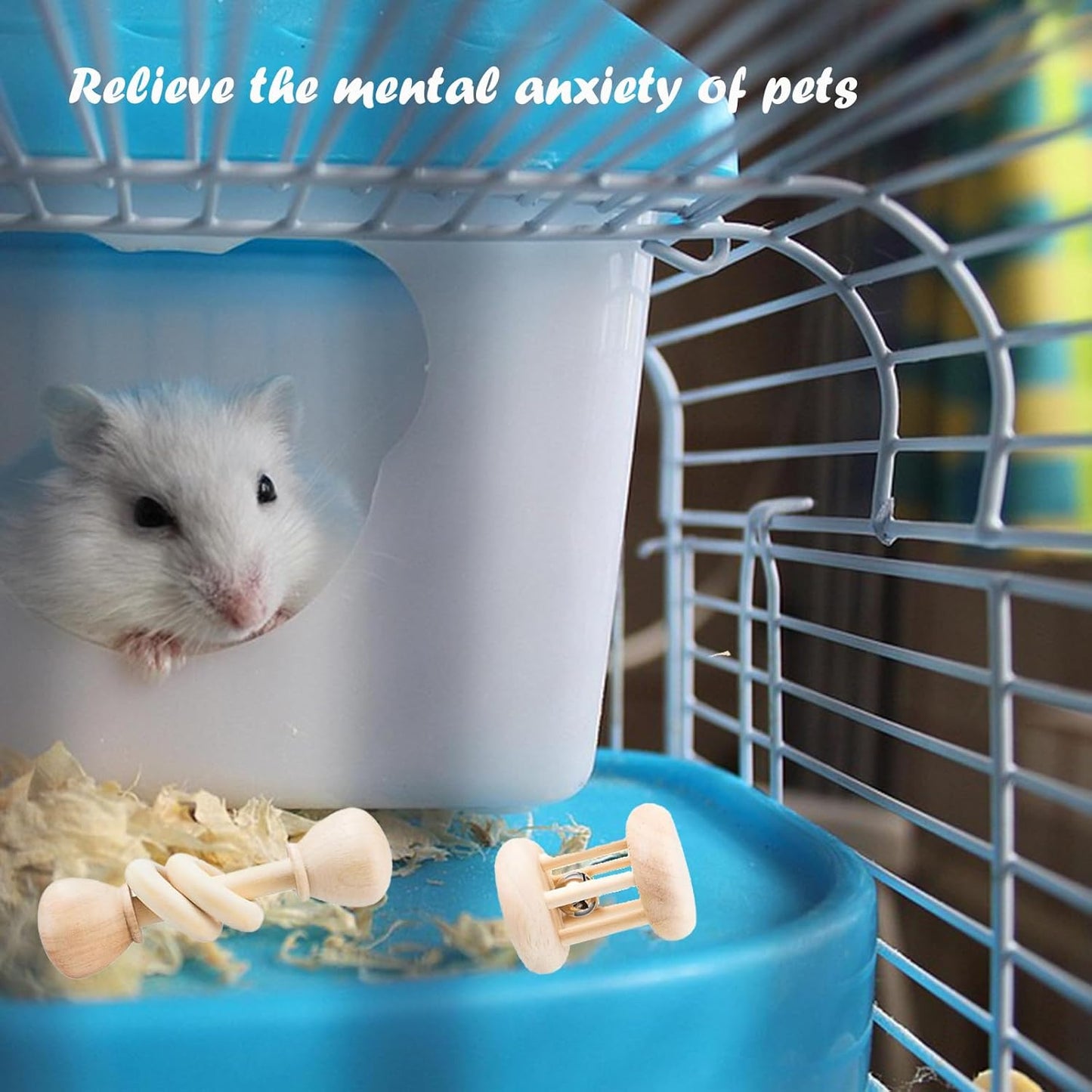 KABASI 3 PCS Wooden Bunny Toys, Safe Rabbit Guinea Pigs Bite-Resistant Natural Wooden Chew Teeth Grinding Toys for Chinchillas Hamsters Small Animals Rat Playing Indoor Outdoor