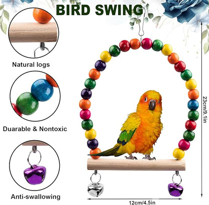 Bird Toys for Parakeets 7Pcs, Wood Parrots Budgie Cage Accessories, Bird Perch Swings for Small Conure Cockatiel Toys, Bird Ladder Swing for Parakeets Climbing 18''