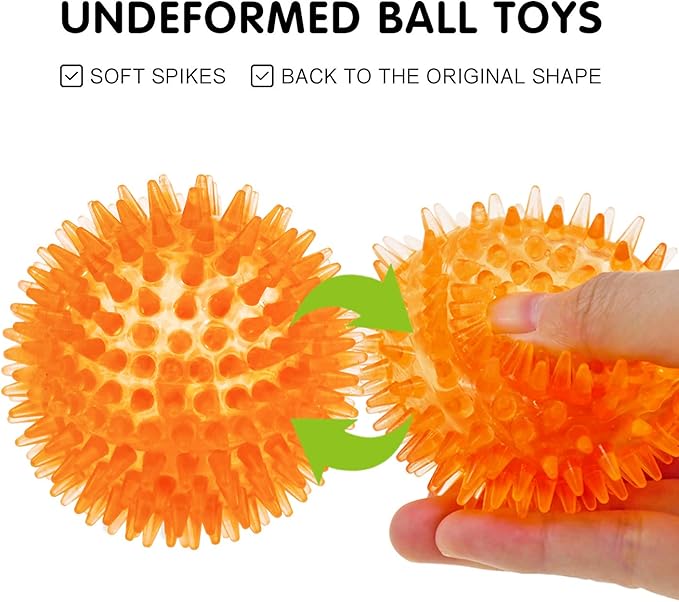 Squeaky Balls for Pet Small Puppy, TPR Fetch Spike Balls for Dogs, Rubber 6 Pack Bright Colors Chew Teething Dog Toys