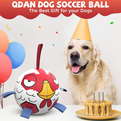 QDAN Chicken Dog Toys Soccer Ball with Straps, Interactive Dog Toys for Tug of War, Puppy Birthday Gifts, Tug Toy, Dogs Water Toy, Durable Dogs Balls for Dog（8 Inch）