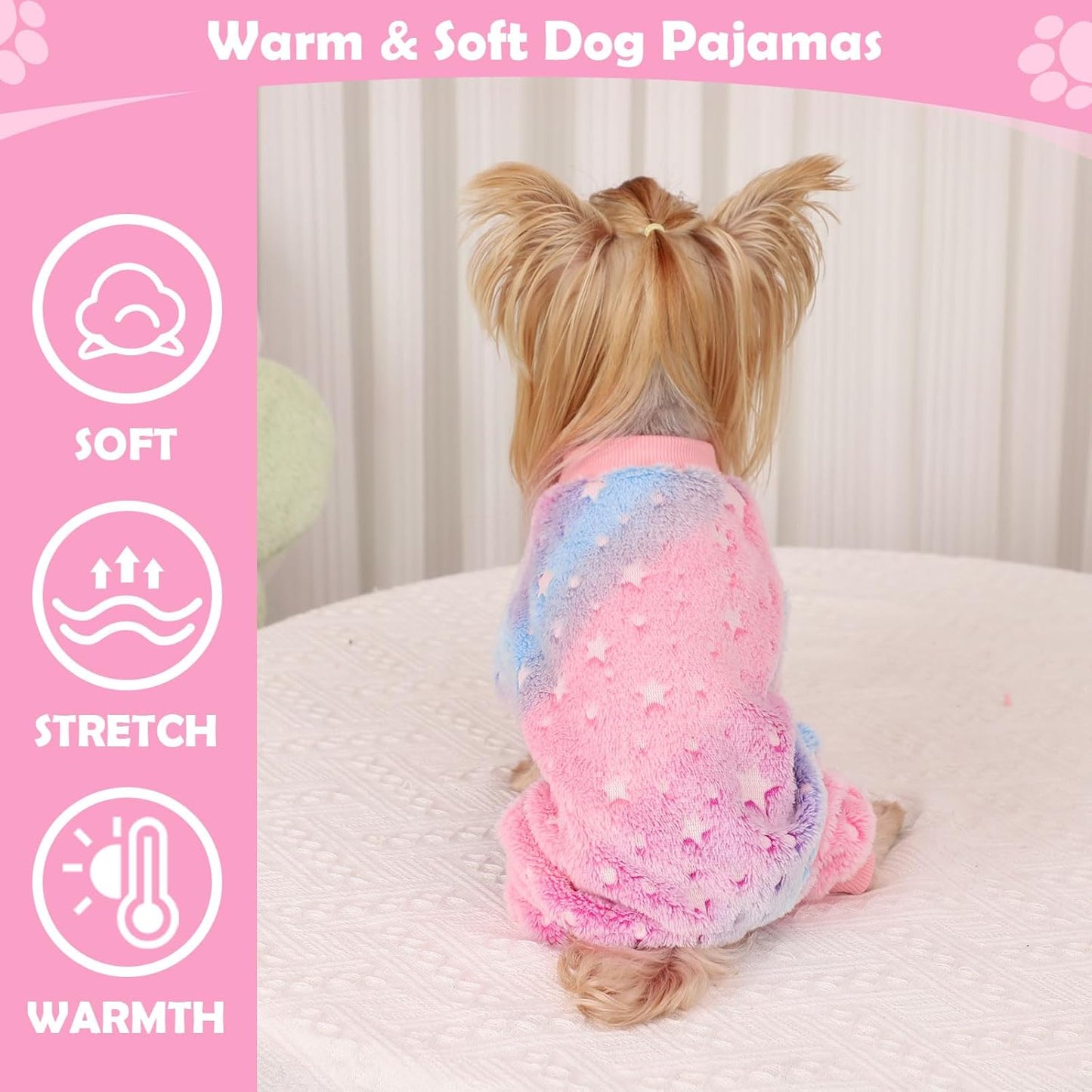 Fleece Pajamas for Small Dogs - Extra Small Puppy Clothes, Soft & Stretchy Dog Onesies - Cat & Chihuahua Yorkie Sizes XS