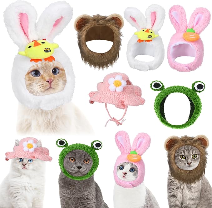 Weewooday 5 Pieces Cat Costume Halloween Bunny Hat Outfit with Ears Funny Cat Hat and Small Dogs Kitten Puppy Party Christmas Easter Costume Accessory Headwear(Chic Style)