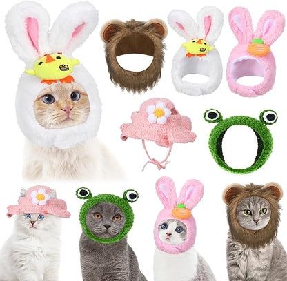 Weewooday 5 Pieces Cat Costume Halloween Bunny Hat Outfit with Ears Funny Cat Hat and Small Dogs Kitten Puppy Party Christmas Easter Costume Accessory Headwear(Chic Style)