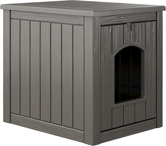 KAMABOKO Outdoor Cat House, Weatherproof PP Plastic Cat Shelter for Indoor & Outdoor Use, Durable All-Season Pet House for Feral & Stray Cats, Gray