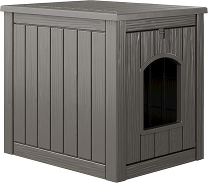 KAMABOKO Outdoor Cat House, Weatherproof PP Plastic Cat Shelter for Indoor & Outdoor Use, Durable All-Season Pet House for Feral & Stray Cats, Gray