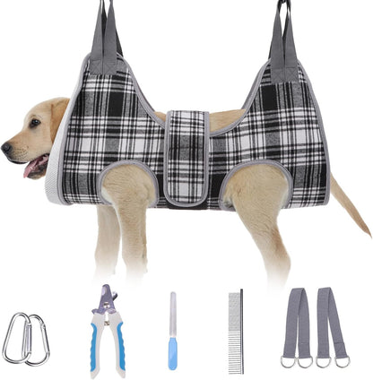 BEAUTYZOO Dog Grooming Hammock, Medium Dog Sling for Nail Trimming, Dog Hanging Harness for Claw Care with Thick Fabric Neck Support Wide Strap Restraint Cat Grooming Hammock, Black L