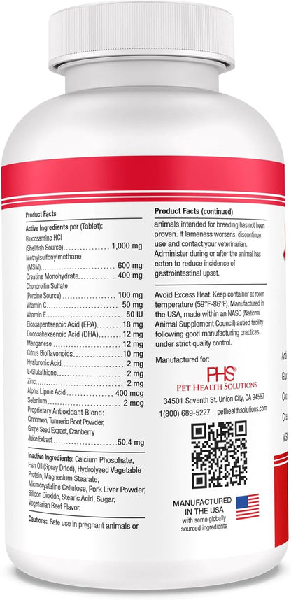 PHS Joint MAX Triple Strength (TS) Chewable Tablets for Dogs - Glucosamine, Chondroitin, MSM - Vitamins, and Antioxidants - Hip and Joint Pain Relief and Support Supplement - Made in USA - 120 Tablets