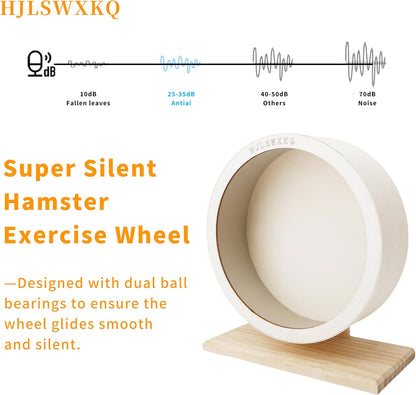 9in Silent Hamster Wheel with 2 Natural Chew Toys - Wooden Exercise Wheel with Removable Track, Quiet Spinner for Gerbils, Mice, Hamsters,Mouse,Syrian Hamster(9in)