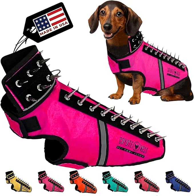 CoyoteVest SpikeVest Dog Harness Vest for Small Dogs, Reflective Dog Vest with Spikes to Shield Your pet from Coyotes, Raptor and Animal Attacks, Anti Hawk Vest, Made in USA (S-Pink)