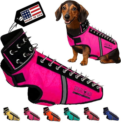 CoyoteVest SpikeVest Dog Harness Vest for Small Dogs, Reflective Dog Vest with Spikes to Shield Your pet from Coyotes, Raptor and Animal Attacks, Anti Hawk Vest, Made in USA (S-Pink)