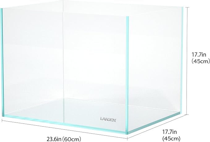 Landen 60H 30 Gallon Rimless Low Iron Aquarium Tank, 23.6" W × 17.7" D × 17.7" H (60cm x 45cm x 45cm) 8mm Thickness with Black Nano Foam Leveling mat Included