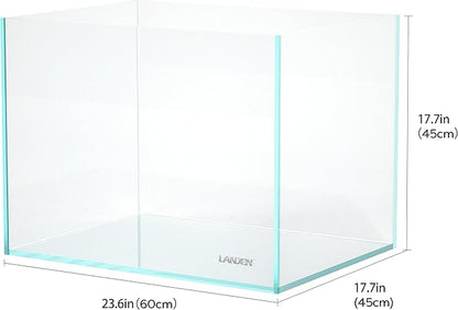 Landen 60H 30 Gallon Rimless Low Iron Aquarium Tank, 23.6" W × 17.7" D × 17.7" H (60cm x 45cm x 45cm) 8mm Thickness with Black Nano Foam Leveling mat Included