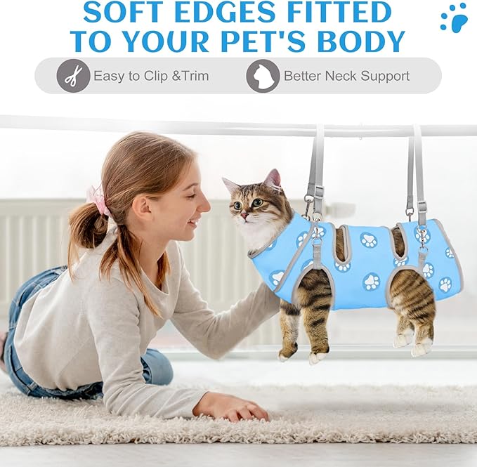 Supet Cat Grooming Hammock, Soft Fabric Nail Clipper Hammock, Self-Adhesive Wrap for Cutting Nails, Quickly Calm Down for Medicine, Teeth Brushing, Ear Cleaning