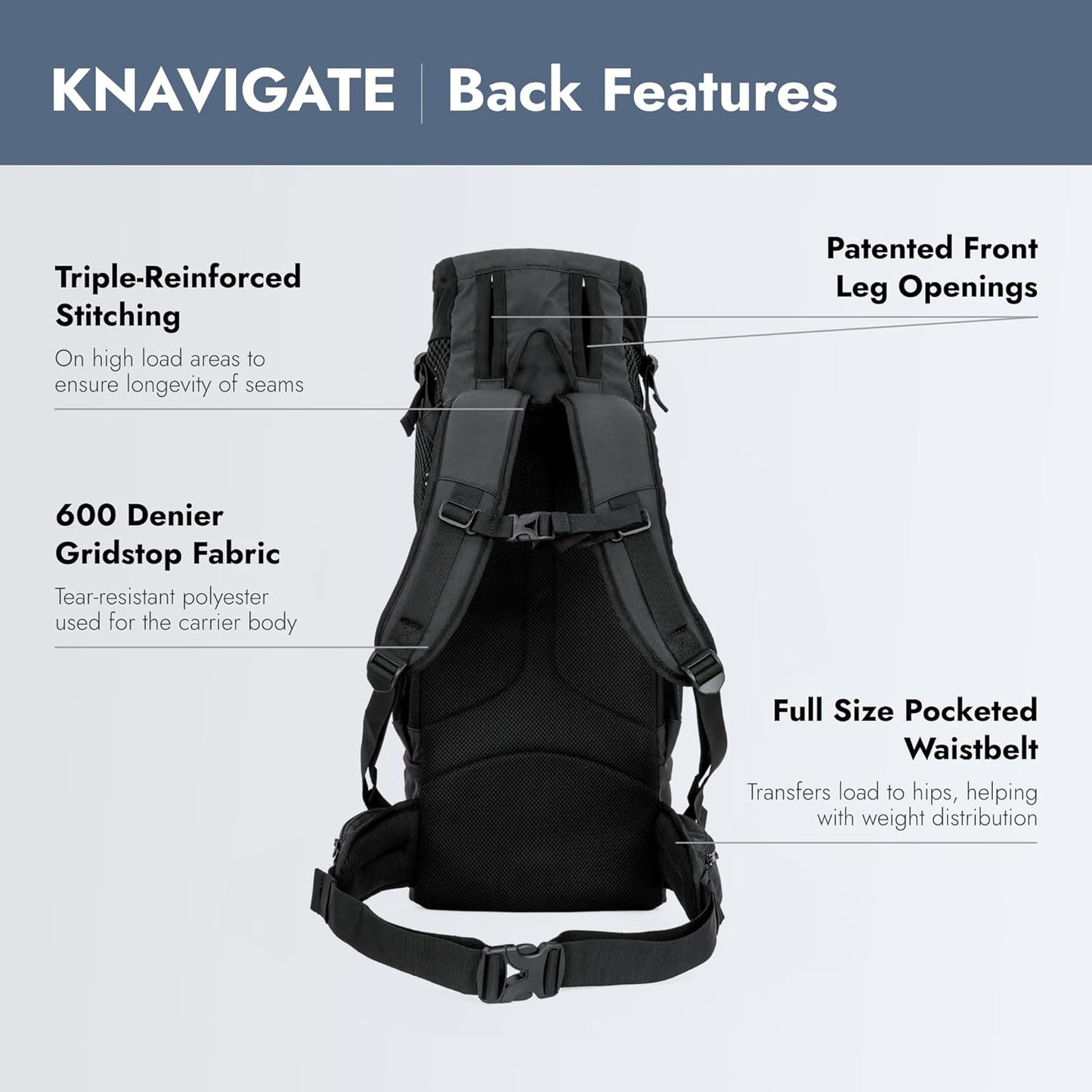 K9 Sport Sack Knavigate - Medium, Midnight Black - Ideal for Dogs with 17-19” Back Length - Adjustable, Backpack-Style Carrier with Internal Frame & Padded Hip Belt