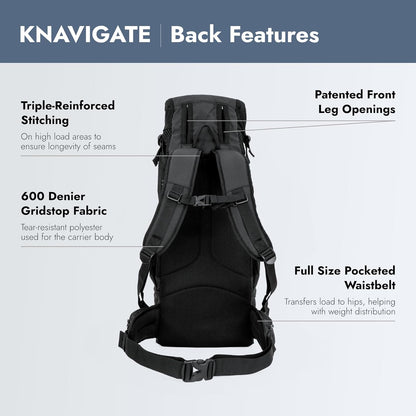 K9 Sport Sack Knavigate - Medium, Midnight Black - Ideal for Dogs with 17-19” Back Length - Adjustable, Backpack-Style Carrier with Internal Frame & Padded Hip Belt