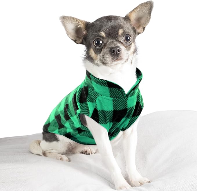 KAMA BRIDAL Spring Autumn Winter Coat Pullover Fleece Vest for Cats Small and Medium Dogs Thin Sweater Green & Black Plaid (Green, XS)