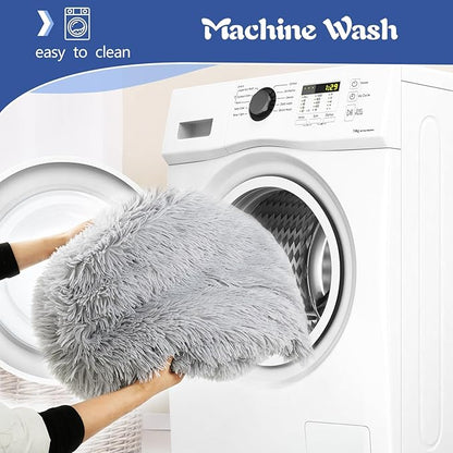 ShinHye Round Plush Fluffy Hooded Cat Bed Cave, Cozy for Indoor Cats or Small Dogs, Waterproof Bottom, Washable