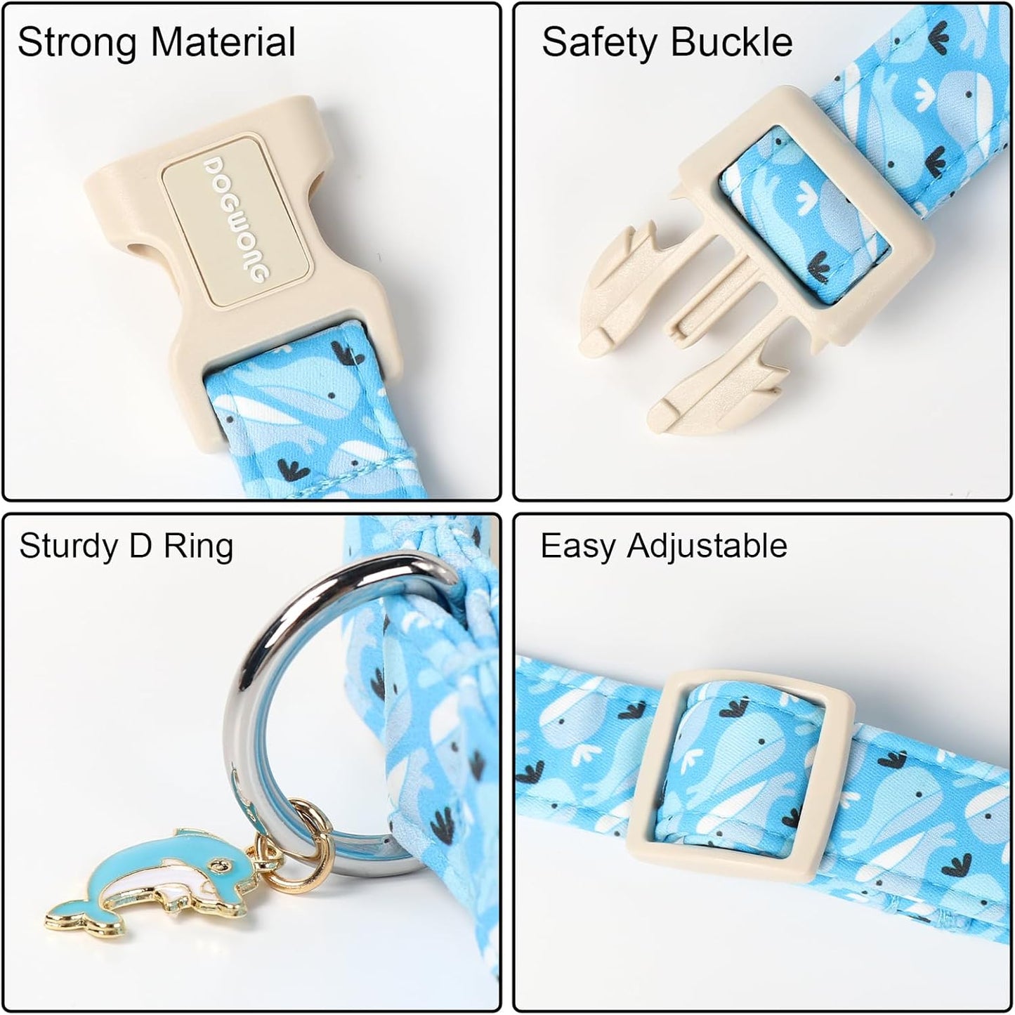 DOGWONG Summer Dog Collar, Cute Blue Whale Dog Collars, Adjustable Summer Shark Pet Collars Boy Male Coastal Beach Necklace for Small Medium Large Dogs