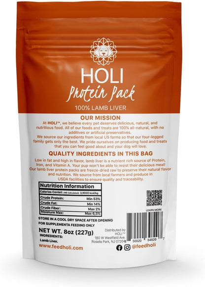 HOLI Lamb Liver Dog Food Topper - Single Ingredient, Human-Grade - Freeze Dried Dog Food Toppers and Flavor Enhancer for Picky Dogs – Grain Free – 100% All Natural - 8oz
