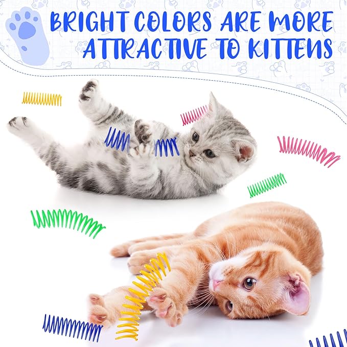 Yunsailing 100 Pcs 3.5 Inch Cat Spring Toy Cat Spiral Toys for Indoor Colorful Interactive Plastic Springs Coil for Kitten Hunting Swatting Biting