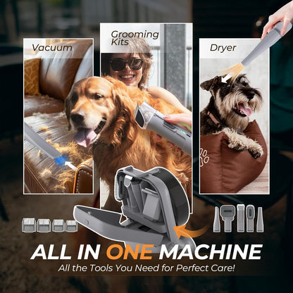 Dog Grooming Vacuum and Dryer, Pet Grooming Vacuum for Dogs with 3 Liter Canister, 15000Pa Suction Dog Vacuum for Shedding Grooming, Extra Space for Storage for 5 Grooming Kits, Grey