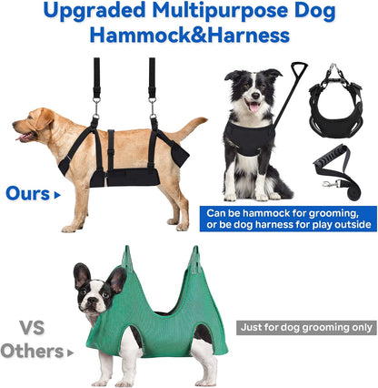 2 IN 1 Dog Grooming Hammock with Multifunction Leash, No-Pull Harness, Adjustable Loop/Leash and Stainless Hooks, for Large Size Cat/Dog