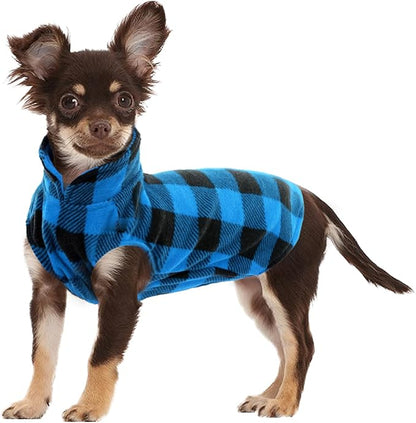 KAMA BRIDAL Spring Autumn Winter Coat Pullover Fleece Vest for Cats Small and Medium Dogs Thin Sweater Blue & Black Plaid (Blue, XXXS)