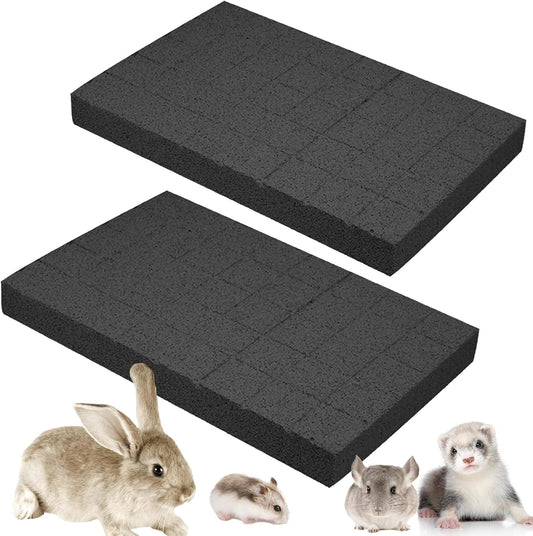 Hamiledyi Rabbit Scratch Foot Pads 2Pack Bunny Grinding Claw Pad Small Animals Lava Grinding Teeth Stone Hamster Chew Sweet Bamboo Treats Toy for Chinchilla Ferret Guinea Pig Rat Gerbil Hedgehog Black