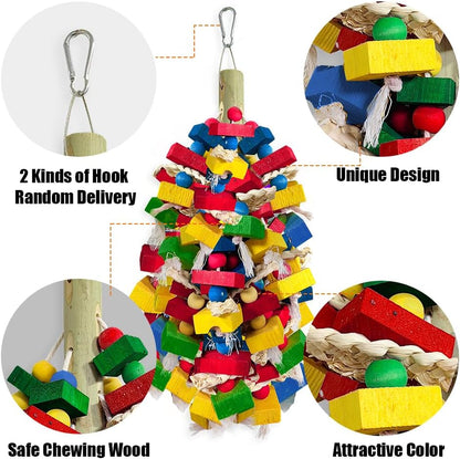 Parrot Toys for Large Birds, Multicolored Wooden Blocks Bird Chewing Toy Parrot Cage Bite Toy for Macaws Cokatoos African Grey and Large Medium Parrot Birds (Block)