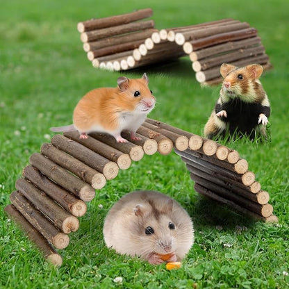 Sofier Hamster Toys 2 Pack Hamster Bridges Natural Wooden Hideout Tunnel Ladder Hamster Cage Accessories Chew Toys for Guinea Pig Rat Chinchilla¡­