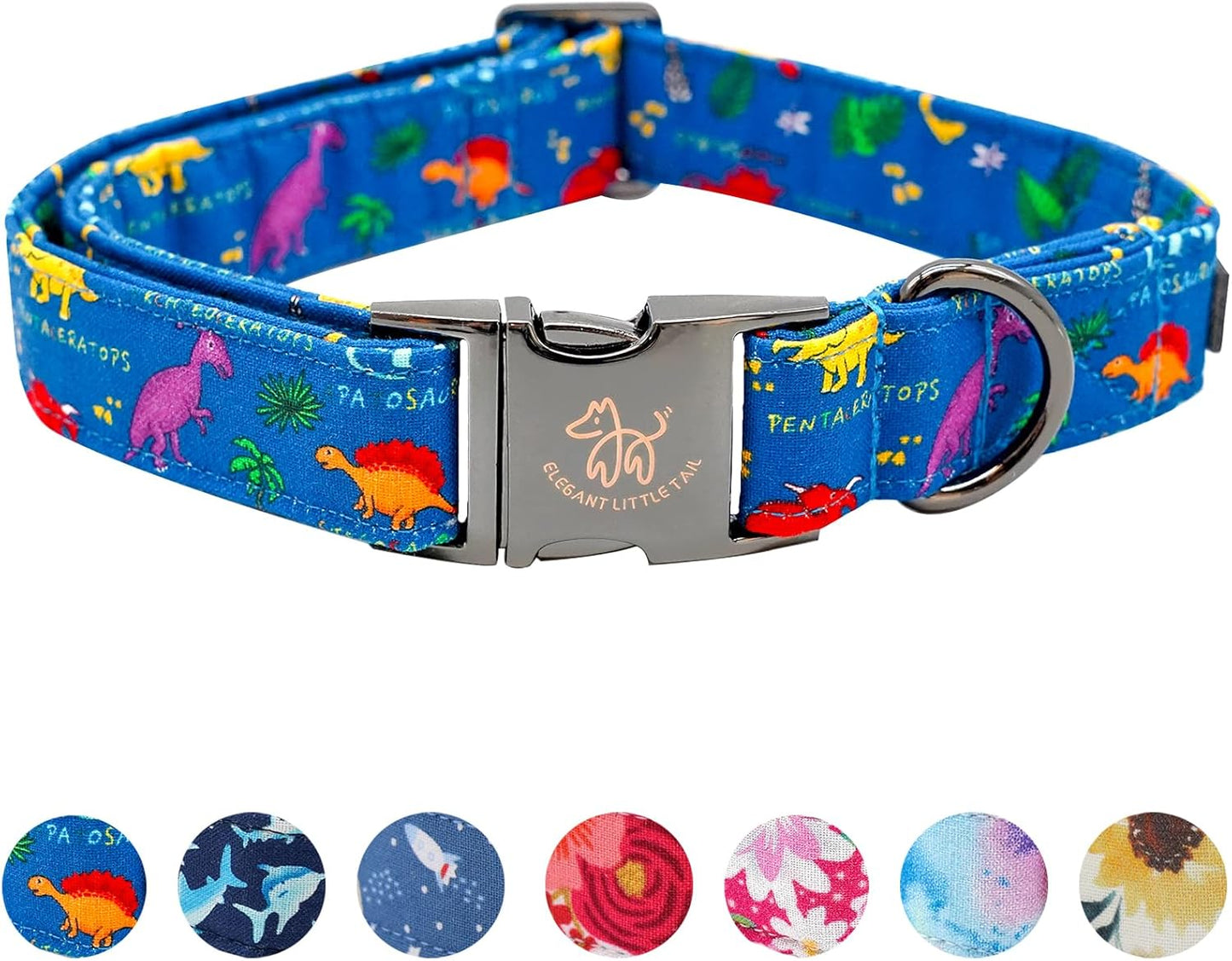 Elegant little tail Dog Collar, Blue Dinosaurs Pattern Pet Collar Durable Cute Dog Collars Male or Female Pet Gift Adjustable Dog Collar for Medium Dogs