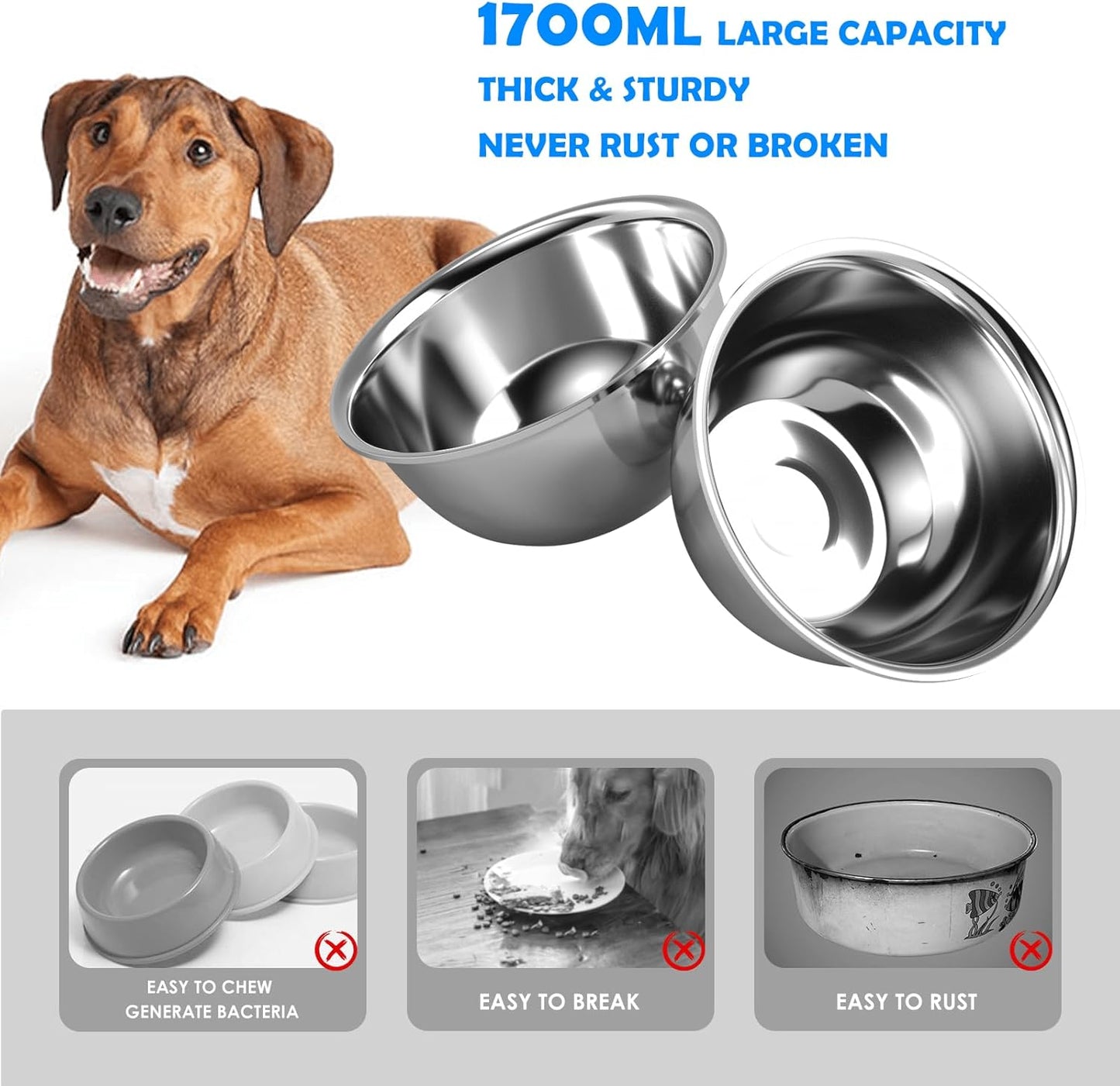 Elevated Dog Bowls, 10" Tall Height, Raised Bowl Stand with 2 Stainless Steel Food Feeder Bowls (58oz) and Spill-Proof Mat for Medium Large and Small Breeds