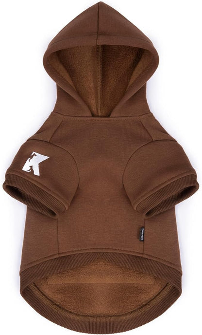 Koneseve Dog Hoodie & Cat Sweater, Warm Fleece Hooded Soft Winter Sweatshirt for All Breeds, Cozy Pet Clothes, Brown, 2XL